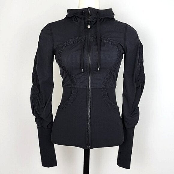 Lululemon Black Dance Studio Reversible Jacket Hooded Stretch Thumbholes Size 4 - Picture 2 of 15